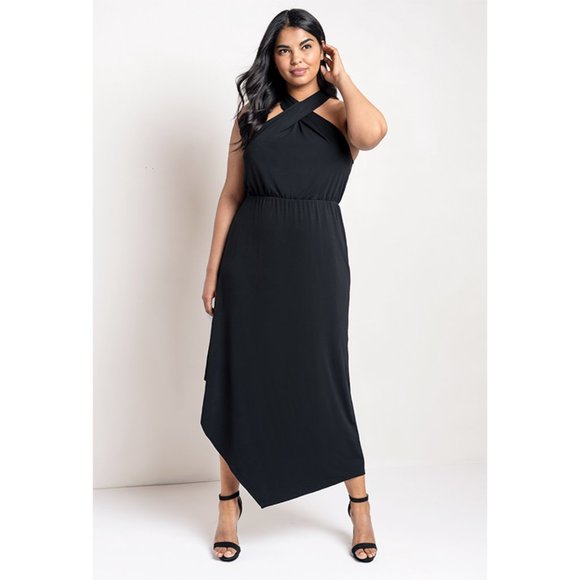 Eloquii Dresses & Skirts - NWT Eloquii Halter Neck Gown Sleeveless Twist Neck Asymmetric Maxi Dress Black